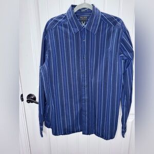 Claiborne Navy and Light Blue Striped Button Down Shirt XL